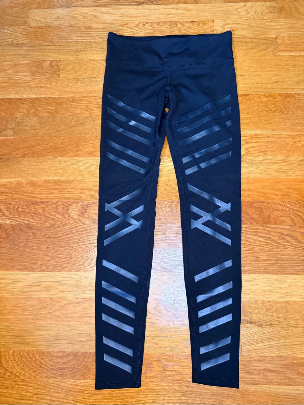 Alo Yoga High Waist Moto Leggings Black Size Small Mesh Stripe Rare